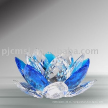 Candelero de cristal azul del loto para la decoración casera